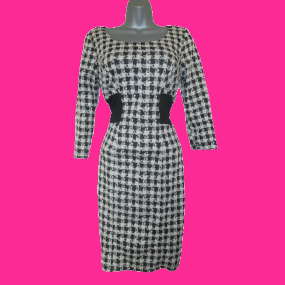 houndstooth midi wiggle dress size 8 medium nwot
